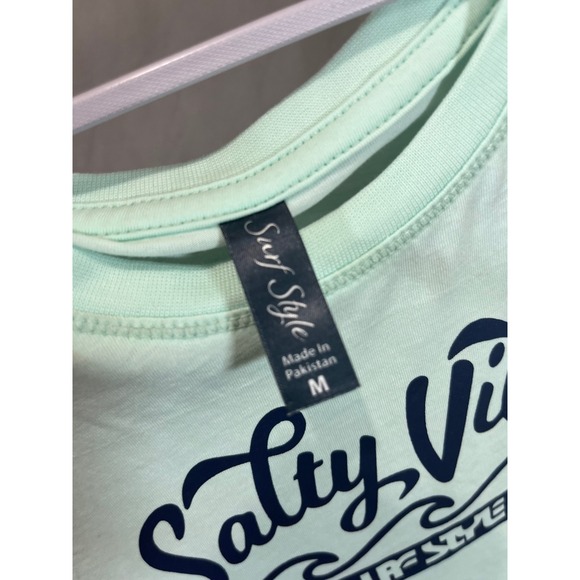 Surf Style Salty Vibes Graphic Tank Top Womens Medium Mint Green Sleeveless Tee - Picture 2 of 3